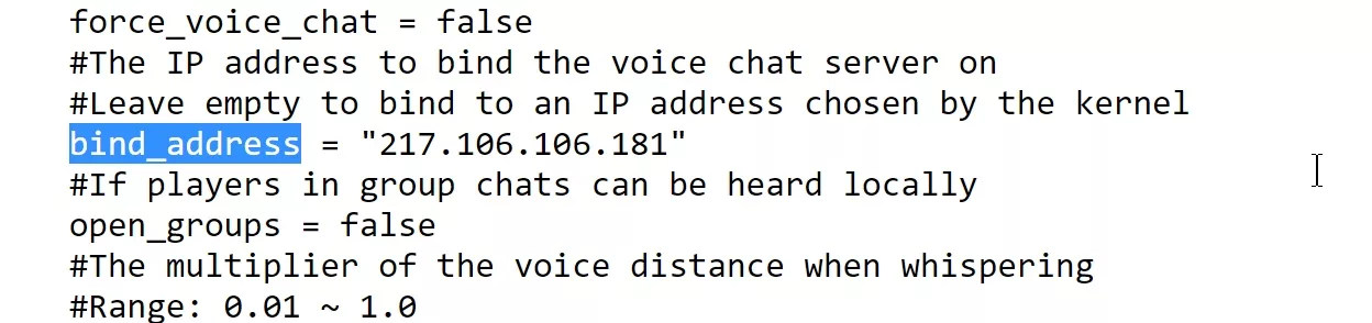 Как установить SimpleVoiceChat на Хостинг Майнкрафт 6 Настройка SimpleVoiceChat на Forge - bind_adress