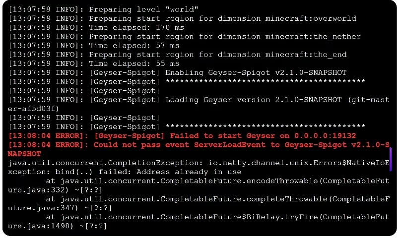 Как установить GeyserMC на Хостинг Майнкрафт 3 Установка GeyserMC - консоль сервера