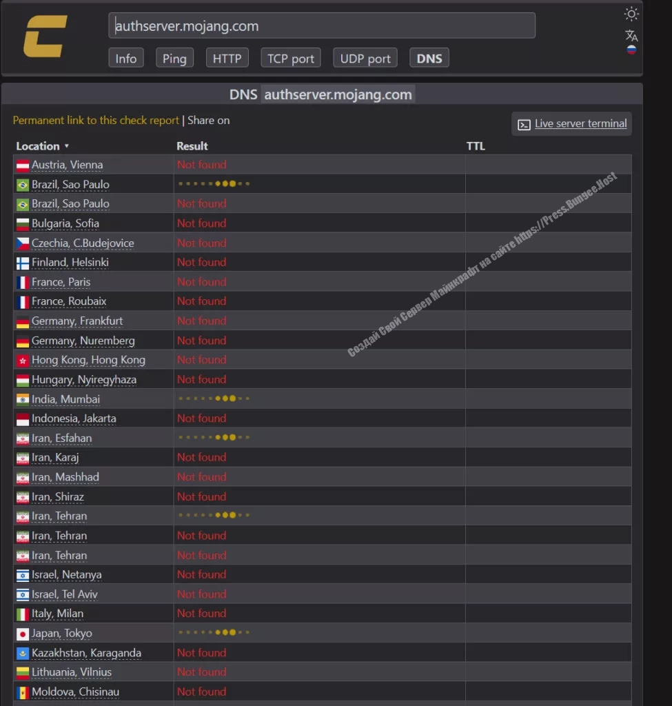 Mojang не работают