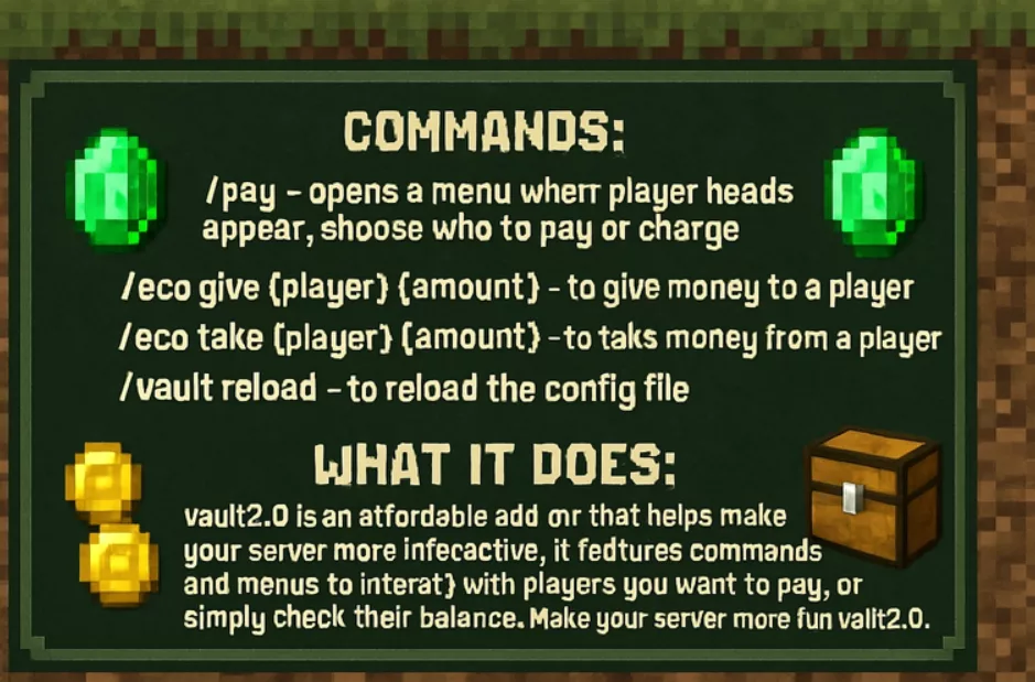 Команды плагина Vault в Майнкрафт