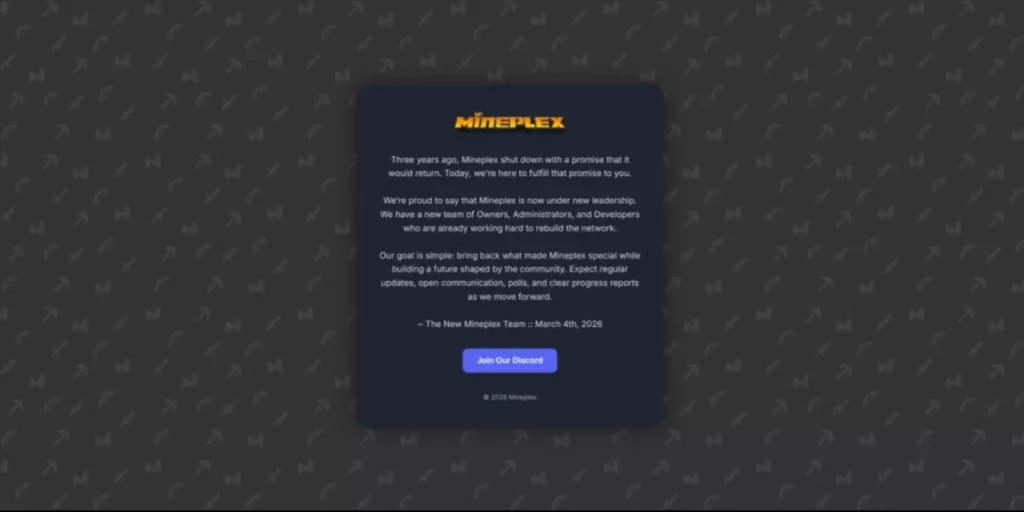 Возвращение Майнкрафт сервера MinePlex