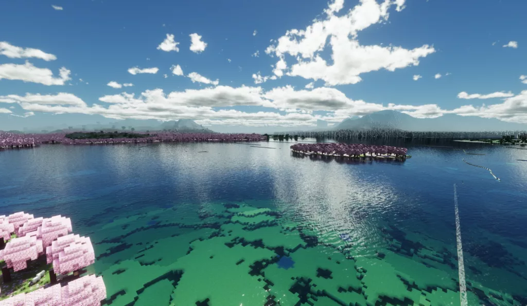 Скриншот с шейдерами и датапаком Эпик Террайн из Майнкрафта